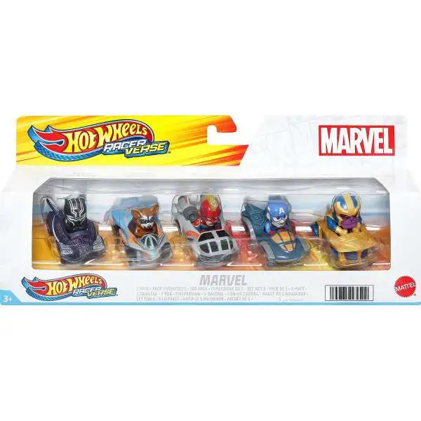 Hot Wheels RacerVerse Black Panther, Rocket Raccoon, Captain Marvel, Captain America & Thanos Die Cast Car 5-Pack