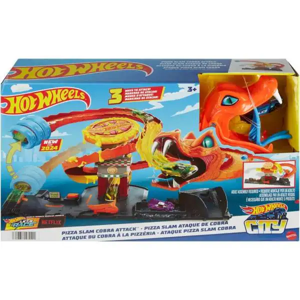 Hot Wheels Let's Race City Pizza Slam Cobra Attack Diecast Car Playset