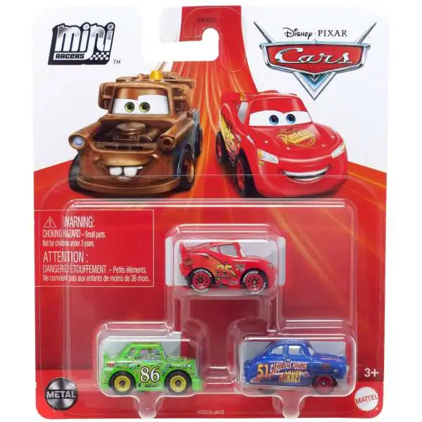 Disney / Pixar Cars Die Cast Metal Mini Racers Fabulous Hudson Hornet, Chick Hicks & Lightning McQueen Car 3-Pack