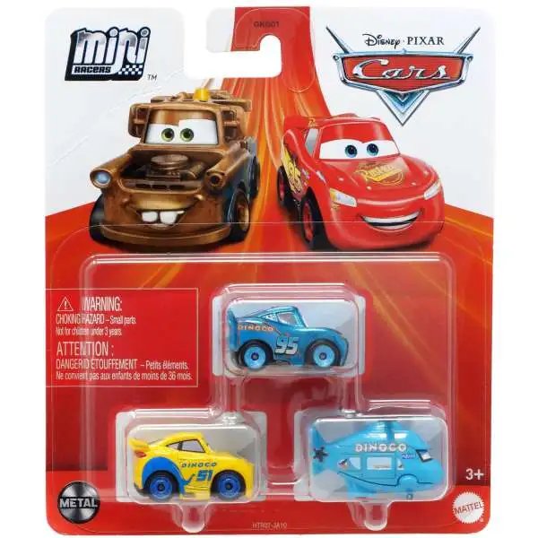 Disney / Pixar Cars Die Cast Metal Mini Racers Rotor Turbosky, Dinoco Cruz Ramirez & Dinoco Lighting McQueen Car 3-Pack