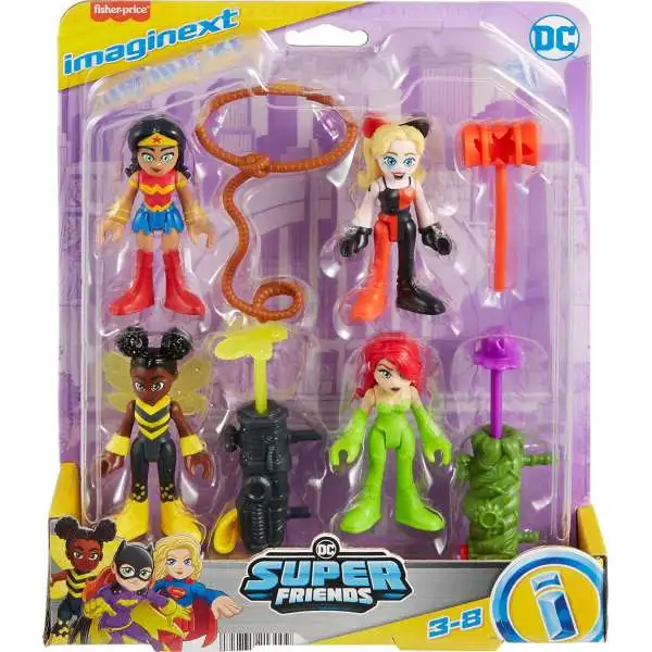 Fisher Price DC Super Friends Imaginext Wonder Woman, Harley Quinn, Poison Ivy & Bumblebee 3-Inch Figure Set