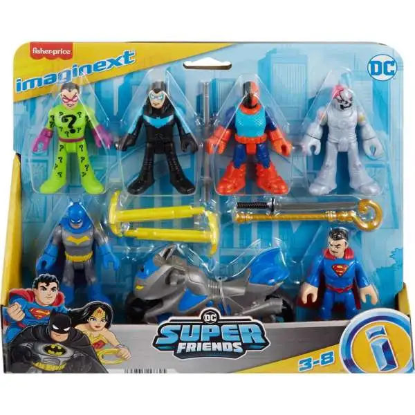 Fisher Price DC Super Friends Imaginext Brainiac, The Riddler, Deathstroke, Batman, Nightwing & Superman 3-Inch Figure Set