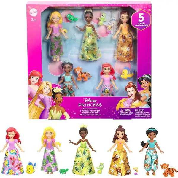 Disney Princess & Friends Ariel, Tiana, Jasmine, Belle & Rapunzel Mini Doll 5-Pack