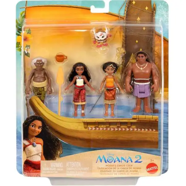 Disney Moana 2 Moana's Canoe Crew Action Figure 4-Pack [Boat with Moana, Maui, Loto, Kele & Kakamor Mini Figures]