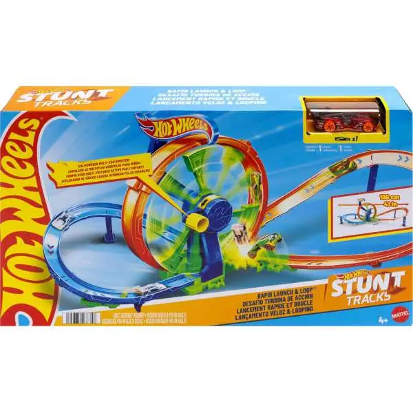 Hot Wheels Stunt Tracks Rapid Launch & Loop Diecast Car Track Set
