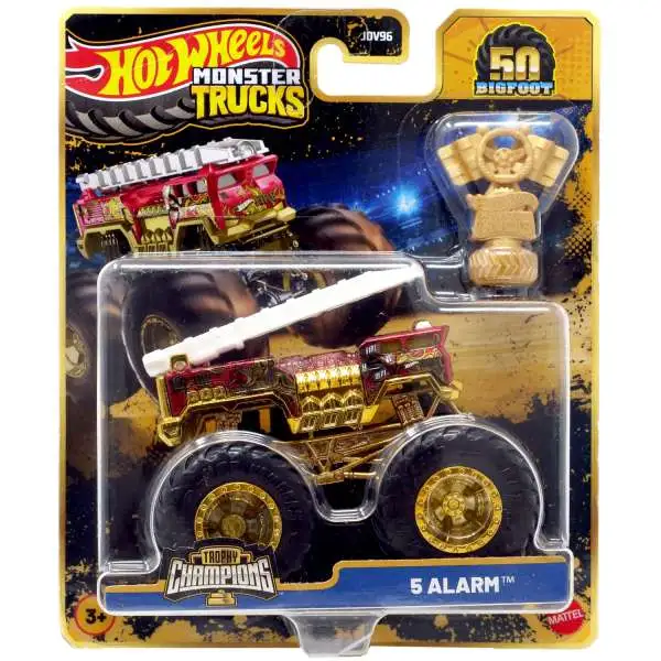 Hot Wheels Monster Trucks Bigfoot 50 Trophy Champions 5 Alarm Diecast Car