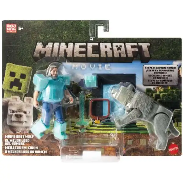 A Minecraft Movie Steve & Dennis Action Figure 2-Pack [Man's Best Wolf]