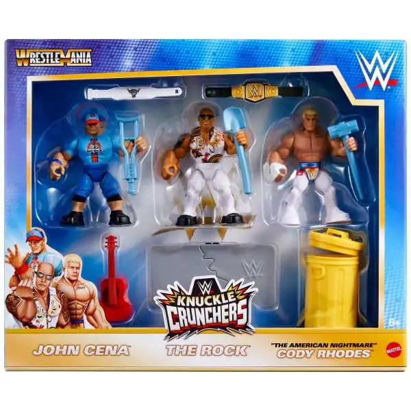 WWE Wrestling WrestleMania Knuckle Crunchers John Cena, The Rock & Cody Rhodes Action Figure Set