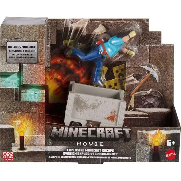 A Minecraft Movie Explosive Minecart Escape Action Figure [Steve with Minecart]