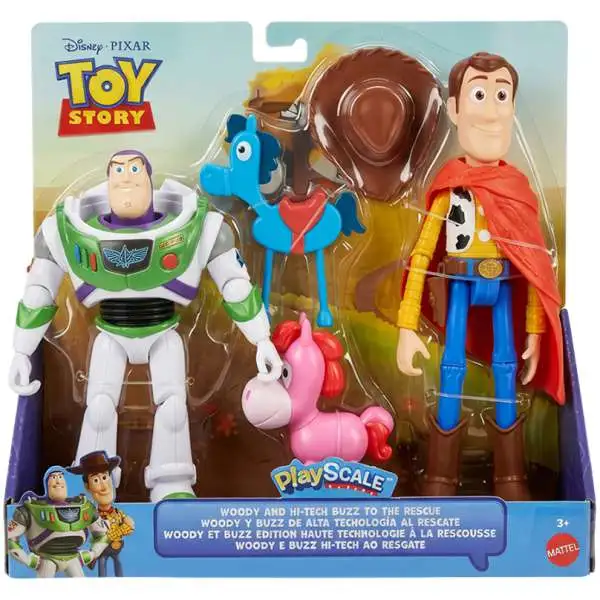 Disney / Pixar Toy Story 5 Playscale Woody & Hi-Tech Buzz to the Rescue Exclusive Posable Action Figure 4-Pack [with Pink Pony & Bendy Blue Horse]