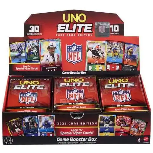 UNO Elite NFL 2025 Core Edition Football Trading Card BOOSTER Box [30 Packs]