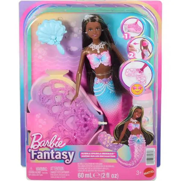 Barbie Fantasy Bubble Sparkle Mermaid 13.25-Inch Doll [Make Bubbles with Barbie!, Purple]
