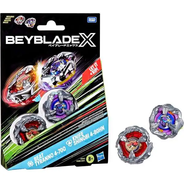 Beyblade X Beat Tyranno 4-70Q vs Knife Shinobi 4-80HN Dual Pack Set