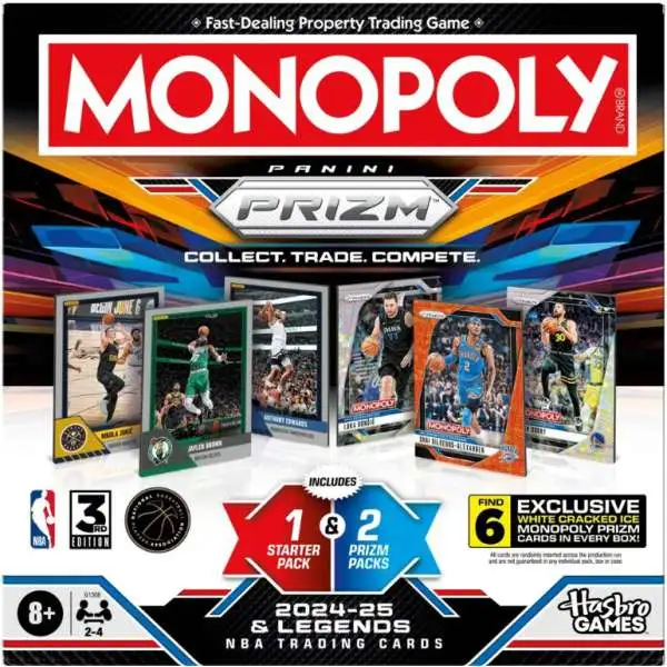 NBA Monopoly 2024-25 Prizm Basketball Board Game [1 Starter Set Pack & 2 Booster Packs]