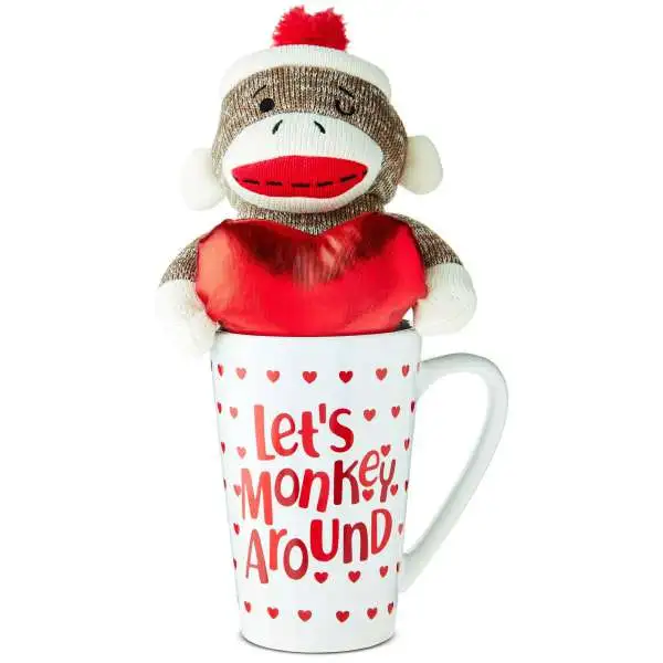 Valentines Day Sock Monkey with Heart 11 Ceramic Mug with Plush