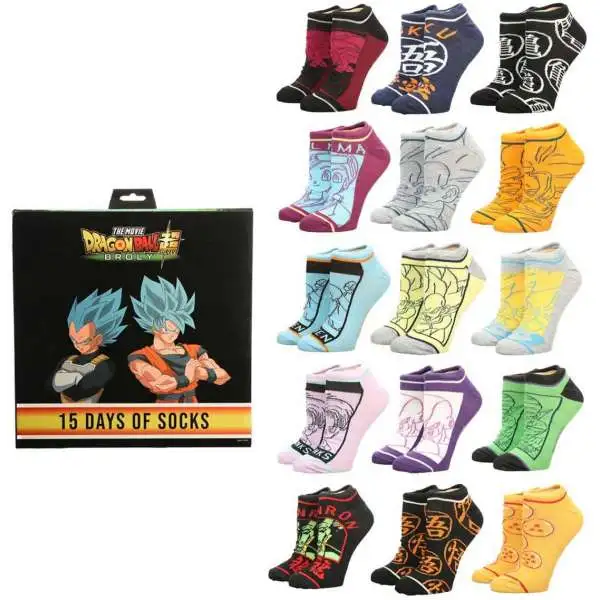 Dragon Ball Super 2022 15 Days of Socks 15-Pack [Sock Size: 9 - 11]