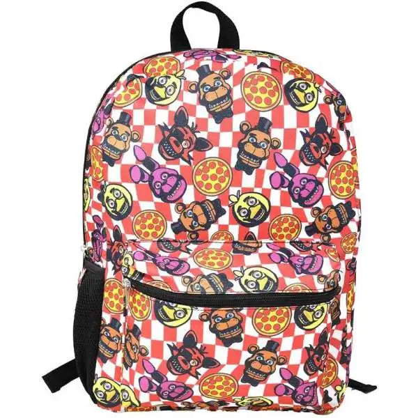 Five Nights at Freddy's Red Checkered with Pizza All Over Print 16-Inch Backpack