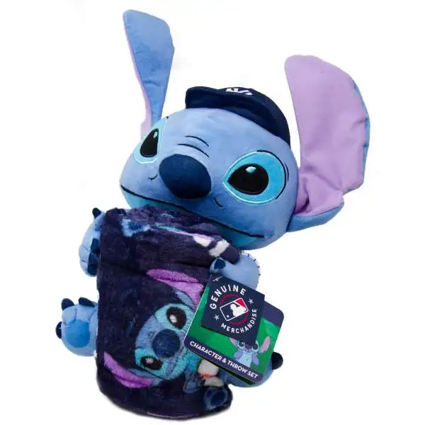 Disney New York Yankees Stitch 14-Inch Plush & Fleece Throw Blanket Set