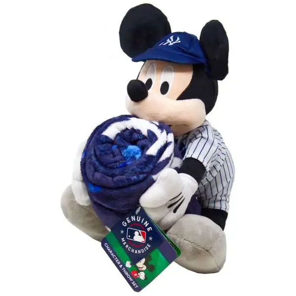 Disney New York Yankees Batter Up Mickey Mouse 14-Inch Plush & Fleece Throw Blanket Set