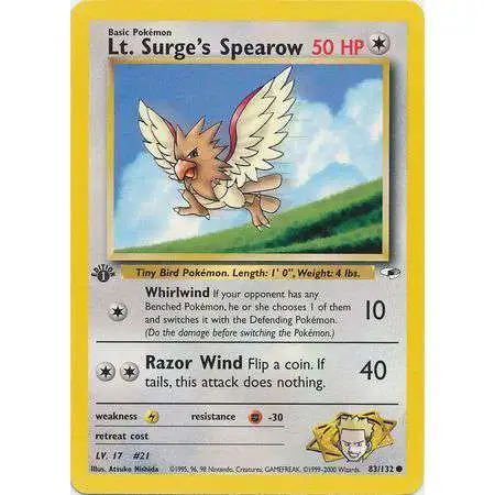 Pokemon Trading Card Game Gym Heroes Common Lt. Surge's Spearow #83 [1st Edition]