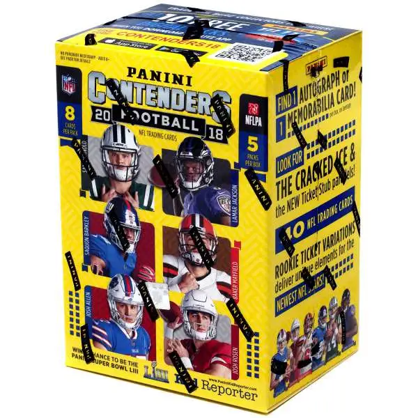 NFL Panini 2018 Contenders Football Trading Card BLASTER Box [5 Packs, 1 Autograph OR Memorabilia Card]