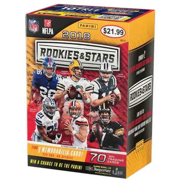 NFL Panini 2018 Rookies & Stars Football Trading Card BLASTER Box [7 Packs, 1 Memorabilia Card]