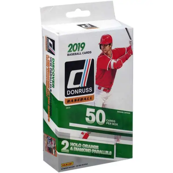 MLB Panini 2019 Donruss Baseball Trading Card HANGER Box [50 Cards, 2 Holo & Diamond Parallels]