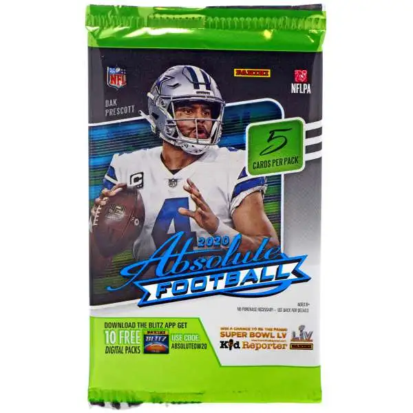 NFL Panini 2020 Absolute Football Trading Card Pack [5 Cards]