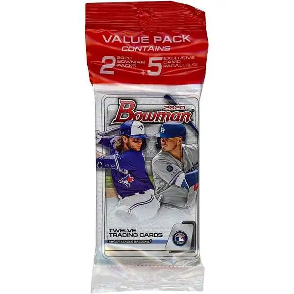 MLB Topps 2020 Bowman Baseball Trading Card VALUE Pack [2 Packs + 5 Exclusive Camo Parallel Cards]