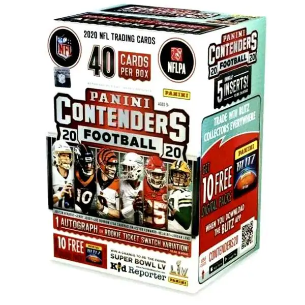 NFL Panini 2020 Contenders Football Trading Card BLASTER Box [5 Packs, 1 Autograph OR Rookie Ticket Swatch Variation]