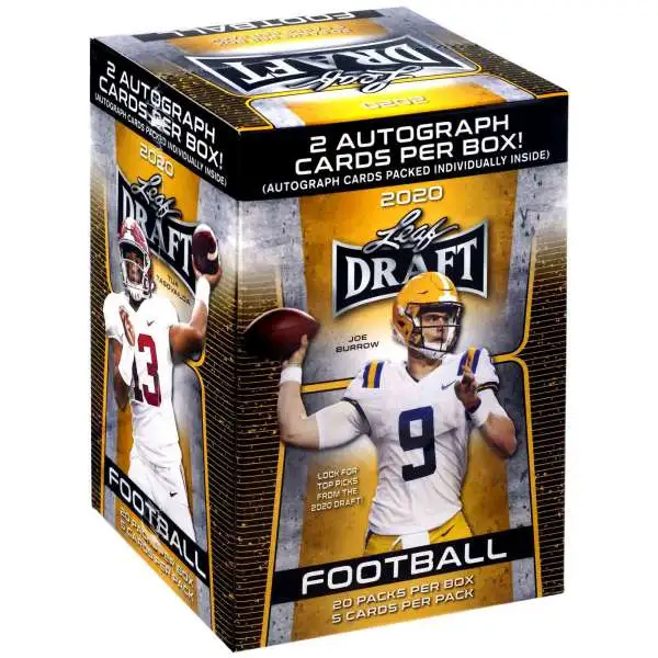 NFL Leaf 2020 Draft Football Trading Card RETAIL BLASTER Box [20 Packs, 2 Autographs]