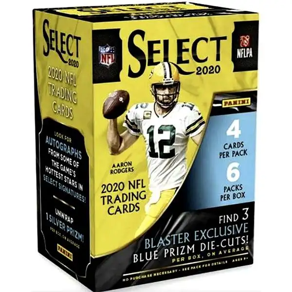 NFL Panini 2020 Select Football Trading Card BLASTER Box [6 Packs, 3 Blue Prizm Die Cut Cards]