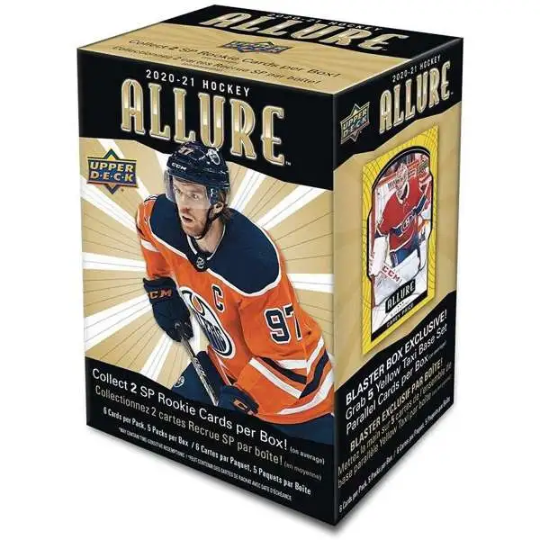 NHL Upper Deck 2020-21 Allure Hockey Trading Card BLASTER Box [5 Packs, 2 SP Rookie Cards, 5 Yellow Taxi Parallel Cards]