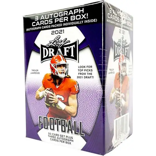 NFL Leaf 2021 Draft Football Trading Card HOBBY BLASTER Box [3 Autographs Plus 50-Card Set]