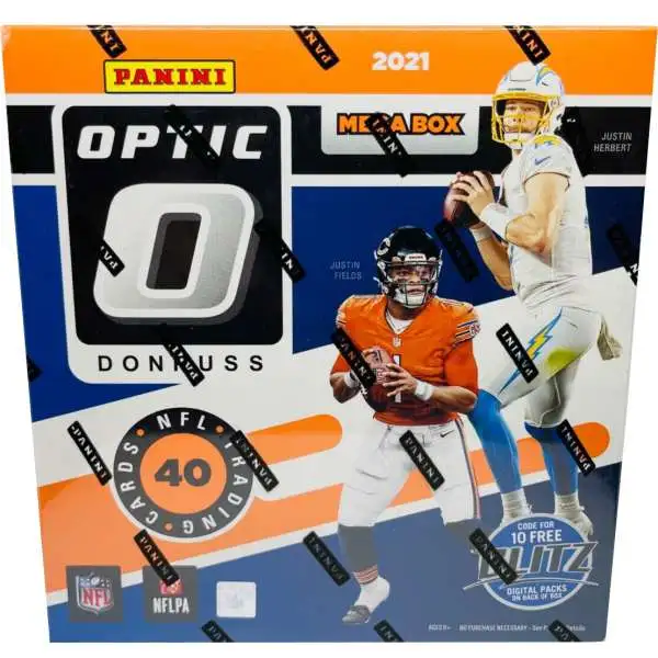 NFL Panini 2021 Donruss Optic Football Trading Card MEGA Box [10 Packs, 3 Blue Hyper Parallels]