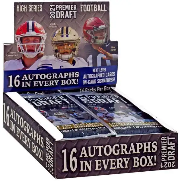 NFL 2021 Hit Premier Draft High Series Football Trading Card HOBBY Box [16 Packs, 16 Autographs]