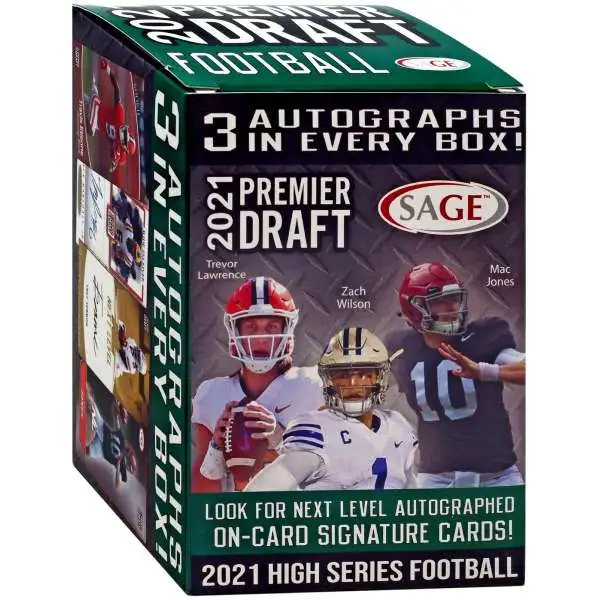 NFL 2021 Hit Premier Draft High Series Football Trading Card BLASTER Box [5 Packs + Pack of 3 Autographs]