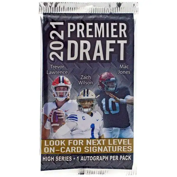 NFL 2021 Hit Premier Draft High Series Football Trading Card HOBBY Pack [7 Cards, 1 Autograph]