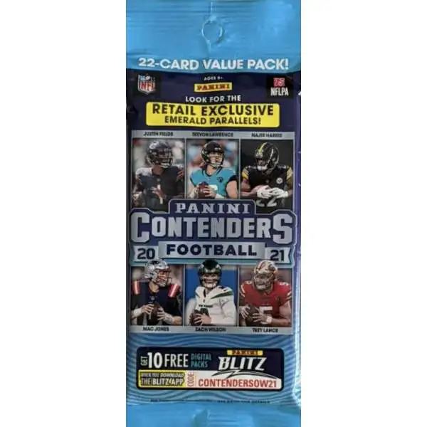 NFL Panini 2021 Contenders Football Trading Card VALUE Pack [22 Cards, Emerald Parallels]