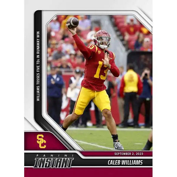 NCAA USC Trojans 2023 Instant College Football /321 Caleb Williams Exclusive #4 [Prospect Card, Tosses Five TD's in Runaway Win]