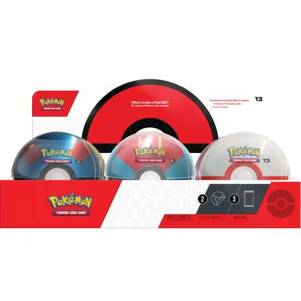 Pokemon Trading Card Game 2023 1 RANDOM Design Pokeball Tin Set [3 Booster Packs & 2 Sticker Sheets]