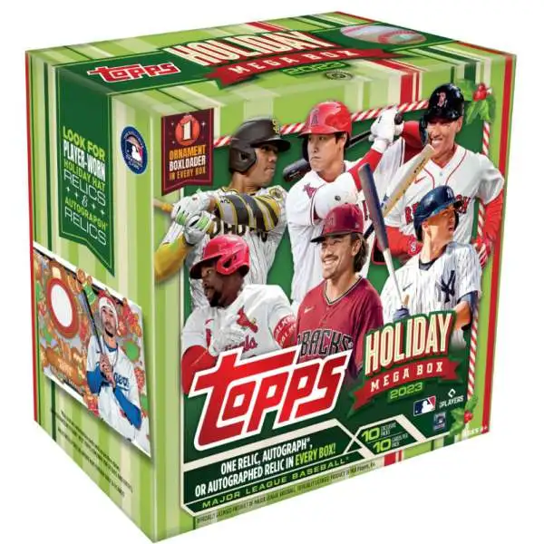 MLB Topps 2023 HOLIDAY Baseball Trading Card MEGA Box [10 Packs, 1 Autograph OR Relic Card]