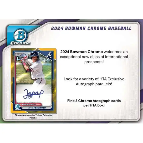 MLB Topps 2024 Bowman Chrome Baseball Trading Cards HOBBY DELIGHT Box [1 Pack, 3 Cards]