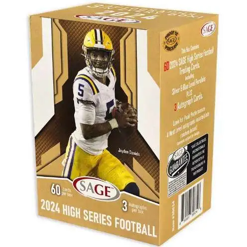 NFL Sage Collectibles 2024 HIGH Series Football Trading Card BLASTER Box [5 Packs, PLUS 3 Autograph Cards]