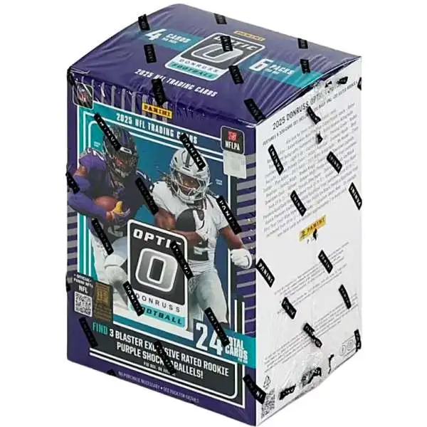 NFL Donruss 2025 Optic Football Trading Card BLASTER Box [6 Packs, 3 Rated Rookie Purple Shock Parallels!]