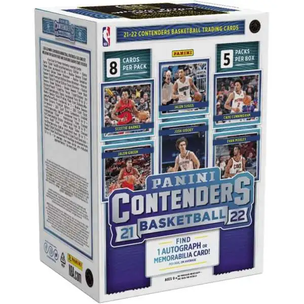 NBA Panini 2021-22 Contenders Basketball Trading Card BLASTER Box [5 Packs, 1 Autograph OR Memorabilia Card]