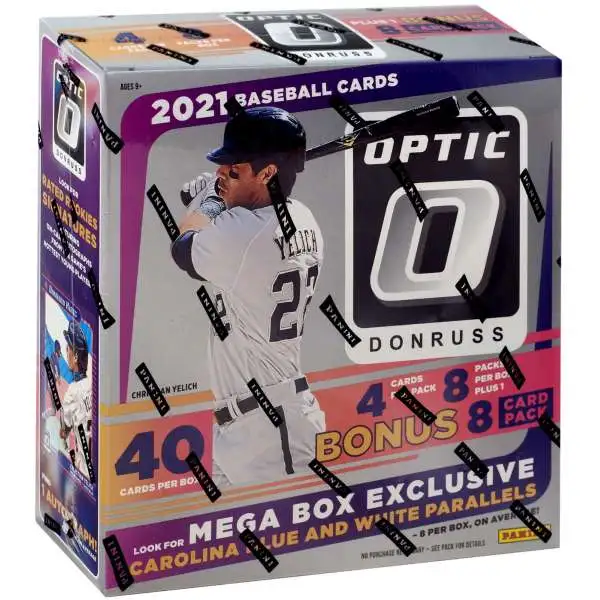 MLB Panini 2021 Donruss Optic Baseball Trading Card MEGA Box [8 Packs, Carolina Blue & White Parallels]