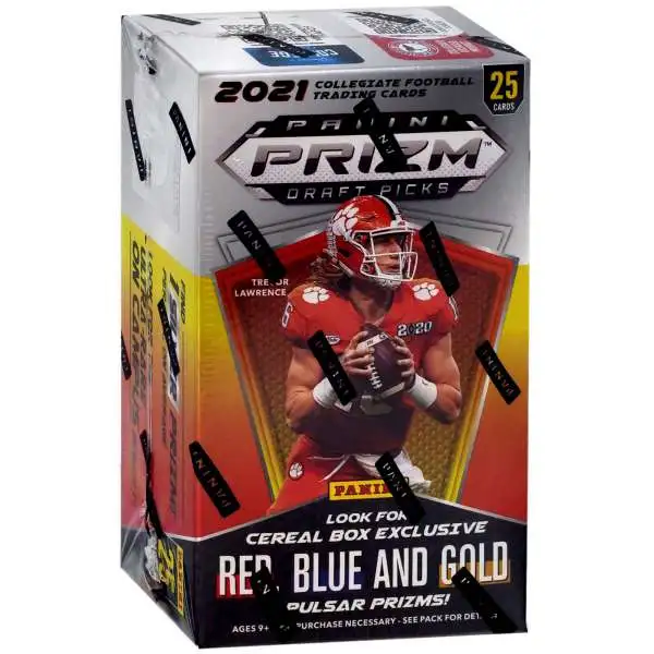 NFL Panini 2021 Prizm Draft Picks Football Trading Card CEREAL Box [25 Cards, Red, Blue & Gold Pulsar Prizms]