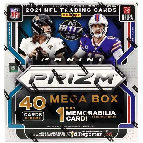 NFL Panini 2021 Prizm Football Trading Card MEGA Box [10 Packs, 1 Memorabilia Card, Neon Green Pulsar!]