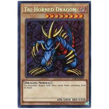 YuGiOh Trading Card Game Legend of Blue Eyes White Dragon 25th Anniversary Secret Rare Tri-Horned Dragon LOB-EN000